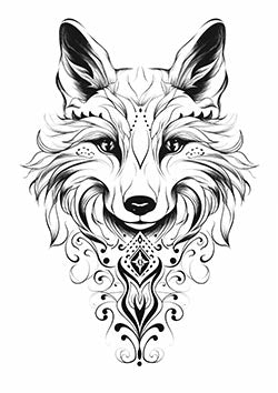 Tattoo template of a tribal-patterned fox