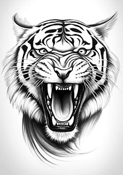 Tattoo template of a fierce roaring tiger head with intricate details and powerful intensity