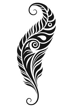 Tattoo template of a swirling feather with filigree details