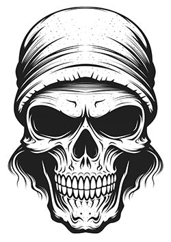 Tattoo template of a skeleton in a bandana with intense eyes