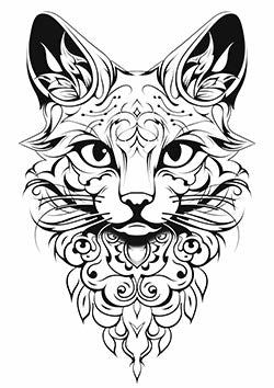 Tattoo template of a stylized tribal lynx head design