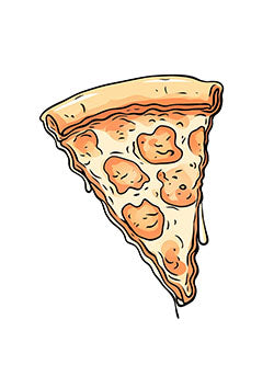 Tattoo template of a pizza slice with melted cheese and pepperoni