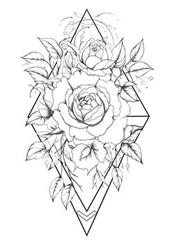 Tattoo template of symmetrical flowers within geometric shapes