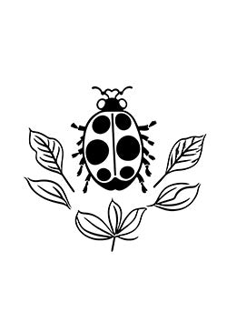 Tattoo template of a ladybug with leaves in a minimalist, serene style