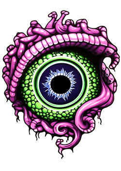 Tattoo template of a colorful eye with surrounding tentacles