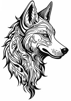 Tattoo template of a stylized tribal wolf design