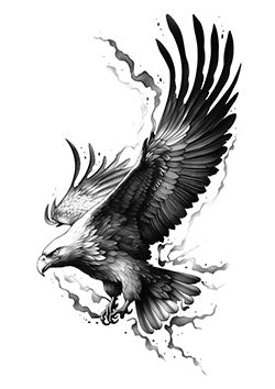 Tattoo template of a soaring eagle with wings spread