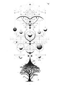 Tattoo template of a tree with celestial elements