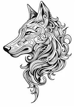 Tattoo template of a stylized tribal wolf head