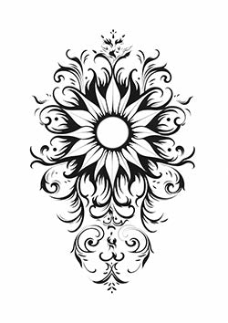 Tattoo template of a symmetrical solar mandala design