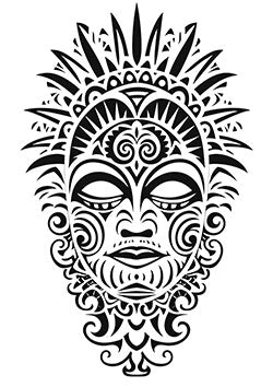 Tattoo template of a tribal sun god mask with radiant crown