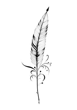 Tattoo template of a detailed feather with decorative elements