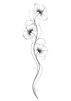 Tattoo template of a trio of delicate, intertwined flowers with elegant, flowing stems for a beautiful botanical design.