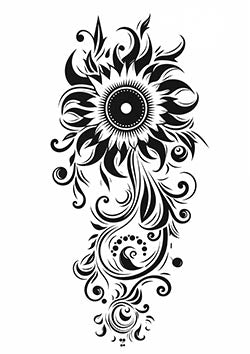 Tattoo template of a stylized sunflower with intricate detail