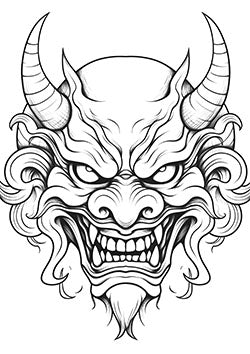 Tattoo template of a fierce Oni demon with sharp horns