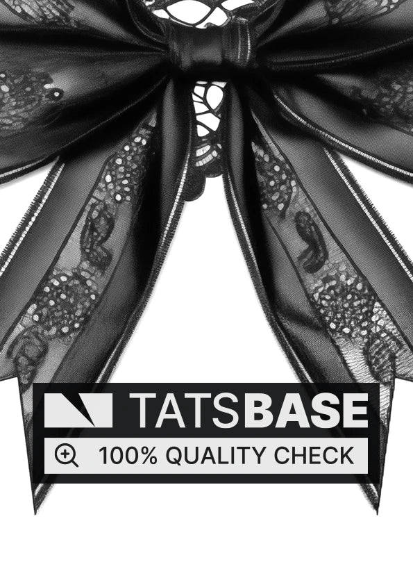 Tattoo template of a black lace bow with intricate detailing