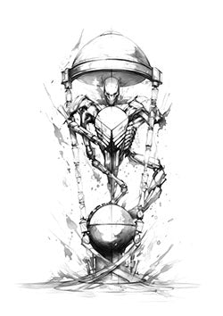 Tattoo template of a robot sentinel with an orb