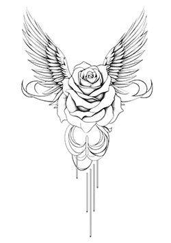 Tattoo template of a winged rose with moon and dripping details