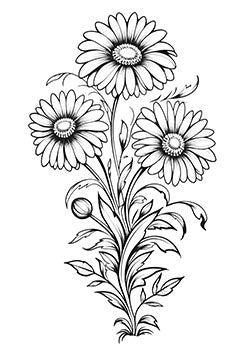 Tattoo template of gerbera flowers, symbolizing grace and beauty