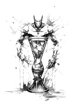 Tattoo template of a robotic sentinel with an hourglass center