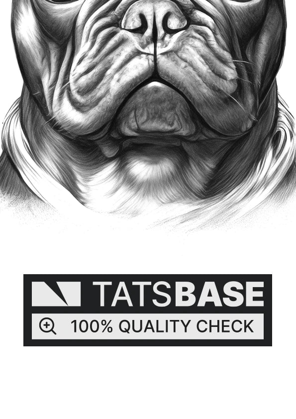 Tattoo template of a French Bulldog wearing a crown