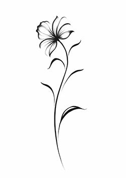 Tattoo template of a single elegant flower with graceful curves in monochrome.