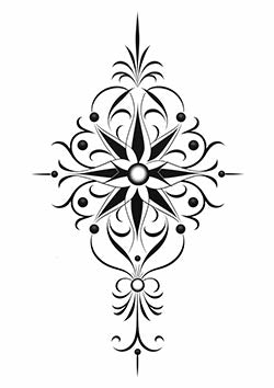 Tattoo template of a symmetric floral design with decorative elements