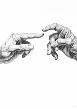 Tattoo template of two hands in a near-touch, conveying connection