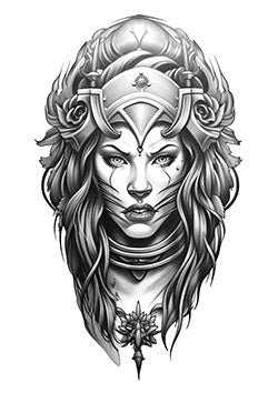 Tattoo template of a female warrior with a floral helmet