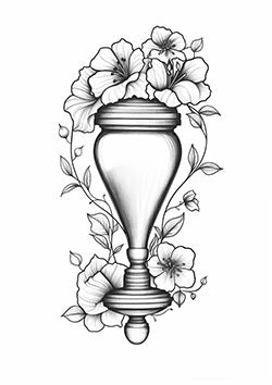 Tattoo template of a detailed urn with surrounding flowers, symbolizing remembrance and love