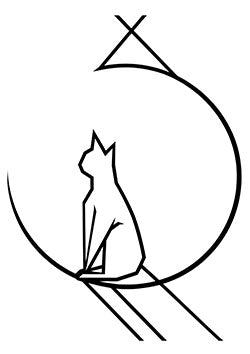 Tattoo template of a minimalist cat silhouette with geometric lines