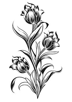 Tattoo template of stylized tulips in bold black ink