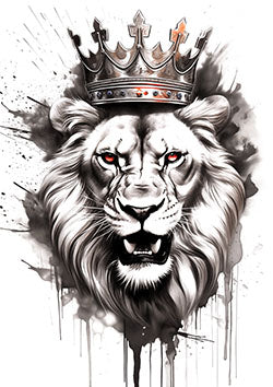 Tattoo template of a crowned lion with a fierce expression