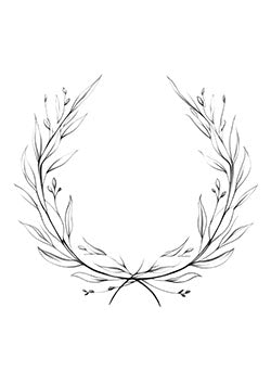 Tattoo template of a minimalist leafy wreath tattoo design in an elegant crescent shape