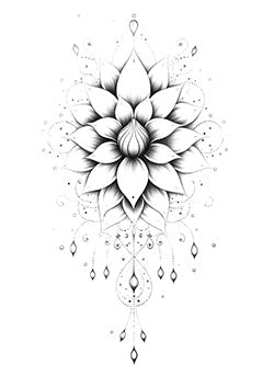 Tattoo template of a detailed lotus flower with symmetrical patterns