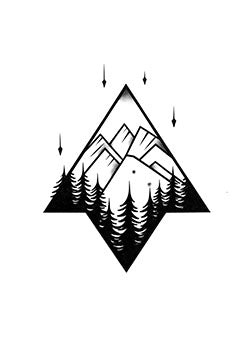 Tattoo template of a mountainous landscape within a diamond shape