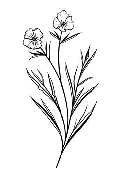 Tattoo template of a delicate floral branch with two blooming flowers