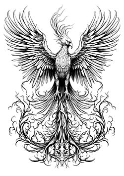 Tattoo template of a detailed phoenix in flight