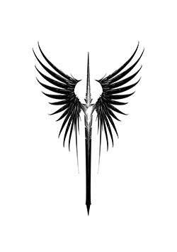 Tattoo template of stylized wings with a central spear