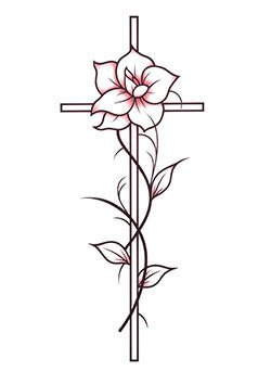 Tattoo template of a floral cross design indicating growth and spirituality