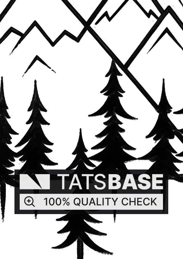 Tattoo template of a mountain with pine trees