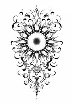 Tattoo template of an ornamental flower with swirling patterns