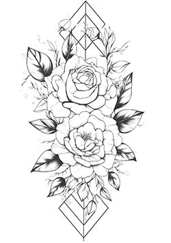 Tattoo template of geometric roses design