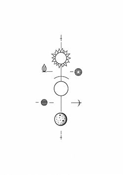 Tattoo template of a minimalist geometric design with celestial symbols.