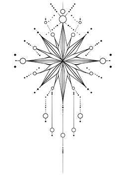 Tattoo template of a geometric starburst with ornamental chains