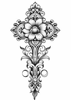 Tattoo template of a floral ornate cross design