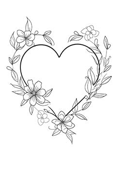 Tattoo template of a heart intertwined with floral elements