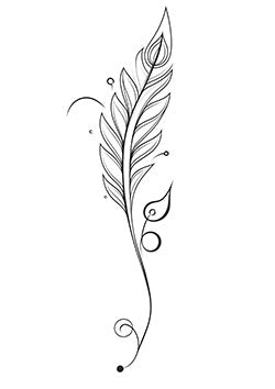 Tattoo template of a delicate feather with intricate swirls and elegant embellishments