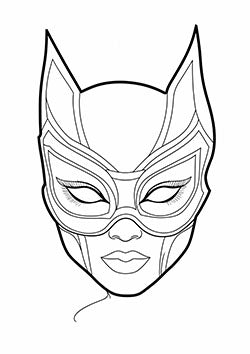 Tattoo template of a masked woman with feline features, evoking strength and mystery