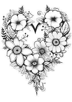 Tattoo template of a heart-shaped floral design